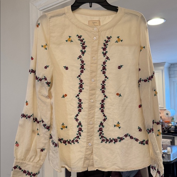 Sézane X Lucia Vergara - Elviro Shirt Ecru With Margarita Embroidery Sz 8/EU 40 - Picture 8 of 8